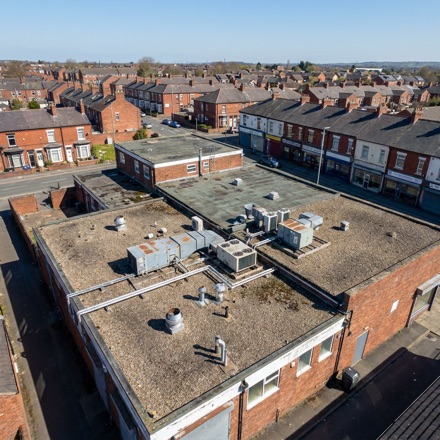 Aerial view of a commercial flat roof